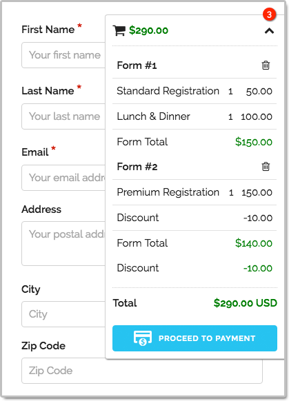 SuperCart: form with an expanded view of the shopping cart