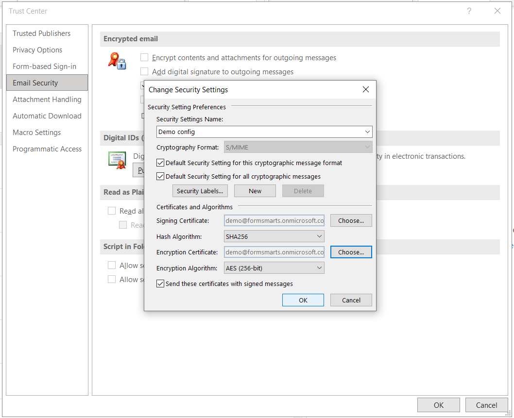 Change the Security settings in Outlook