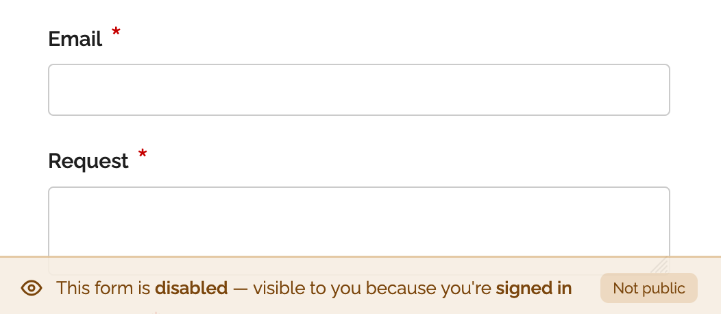 A banner identifies disabled forms