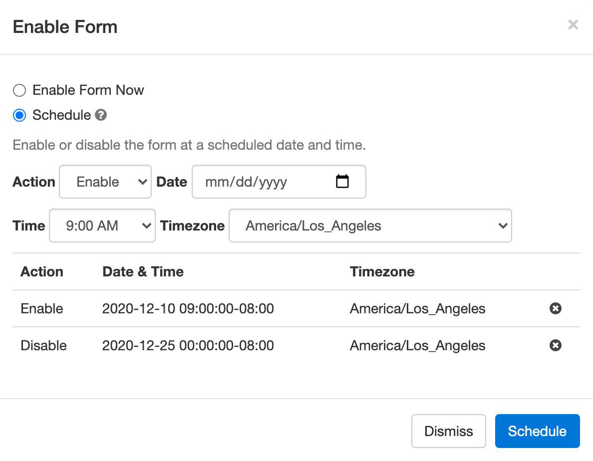 Schedule Form Suspension/Restore