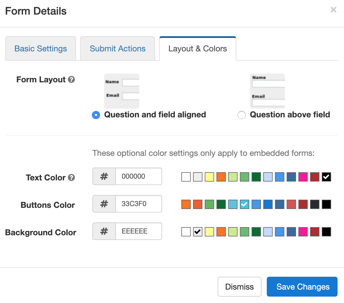 Edit a form in the Form Details screen of the form builder