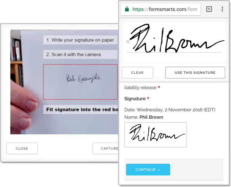 An electronic signature on a FormSmarts online form.