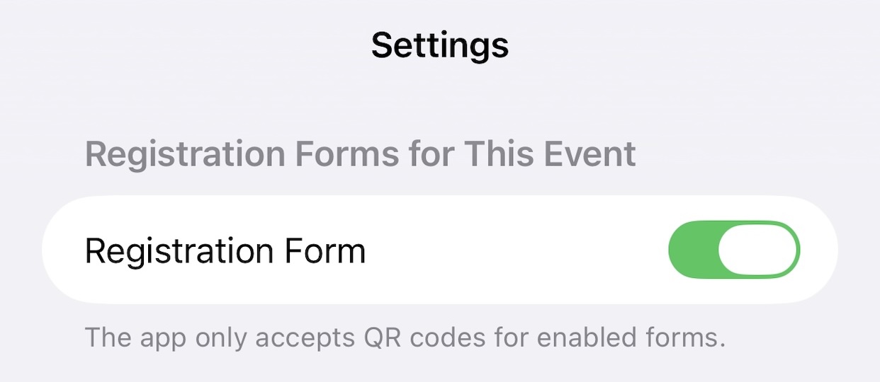 Registration Form for this Event in the app's settings