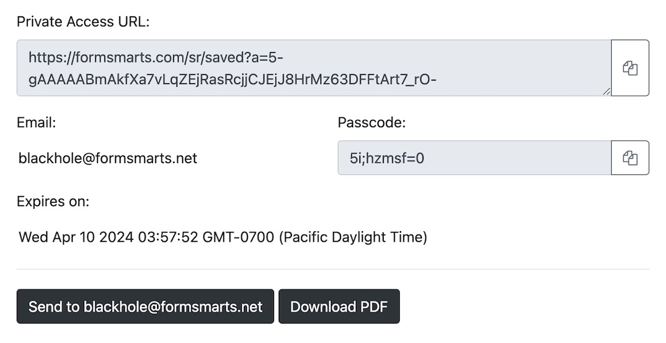 Download PDF with Private Access Link to Saved Draft Form or Have It Emailed to You