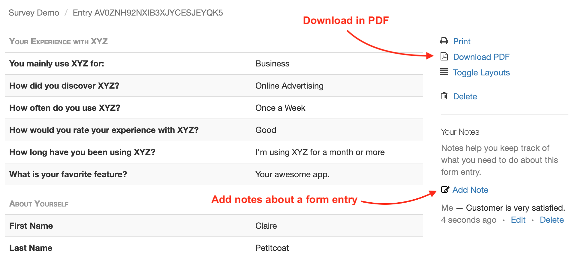 Form Response in PDF