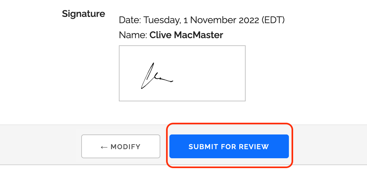 Submit online form for review