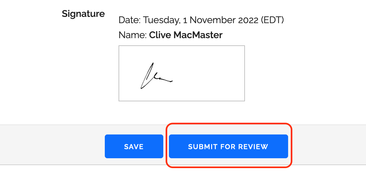 Submit online form for review