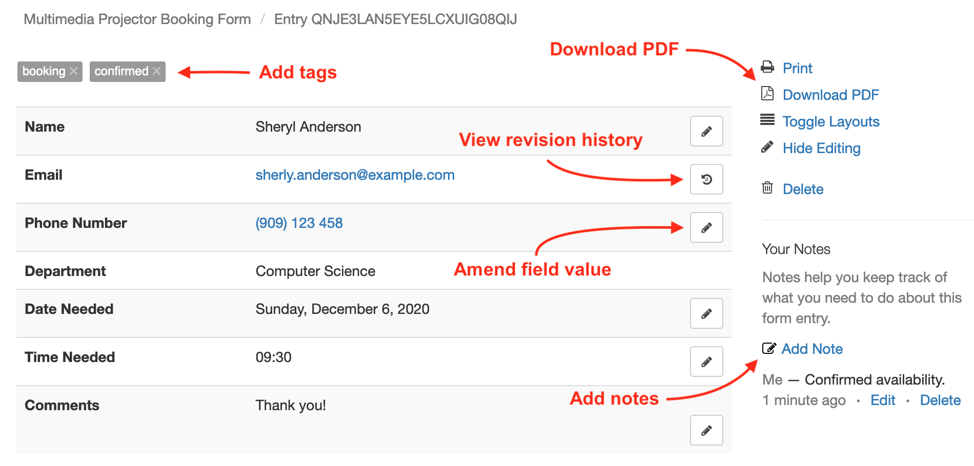 Amend a Form Response, Add Tags and Notes