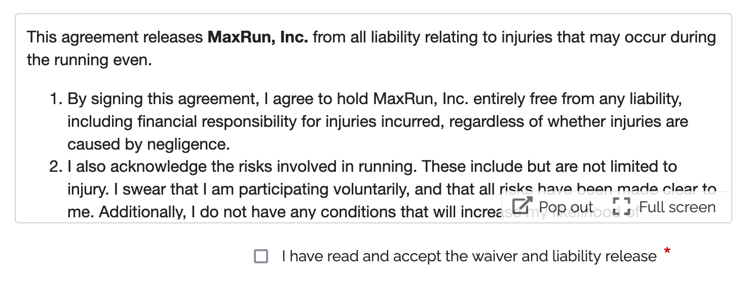 Add a liability release, waiver or digital contract to a form